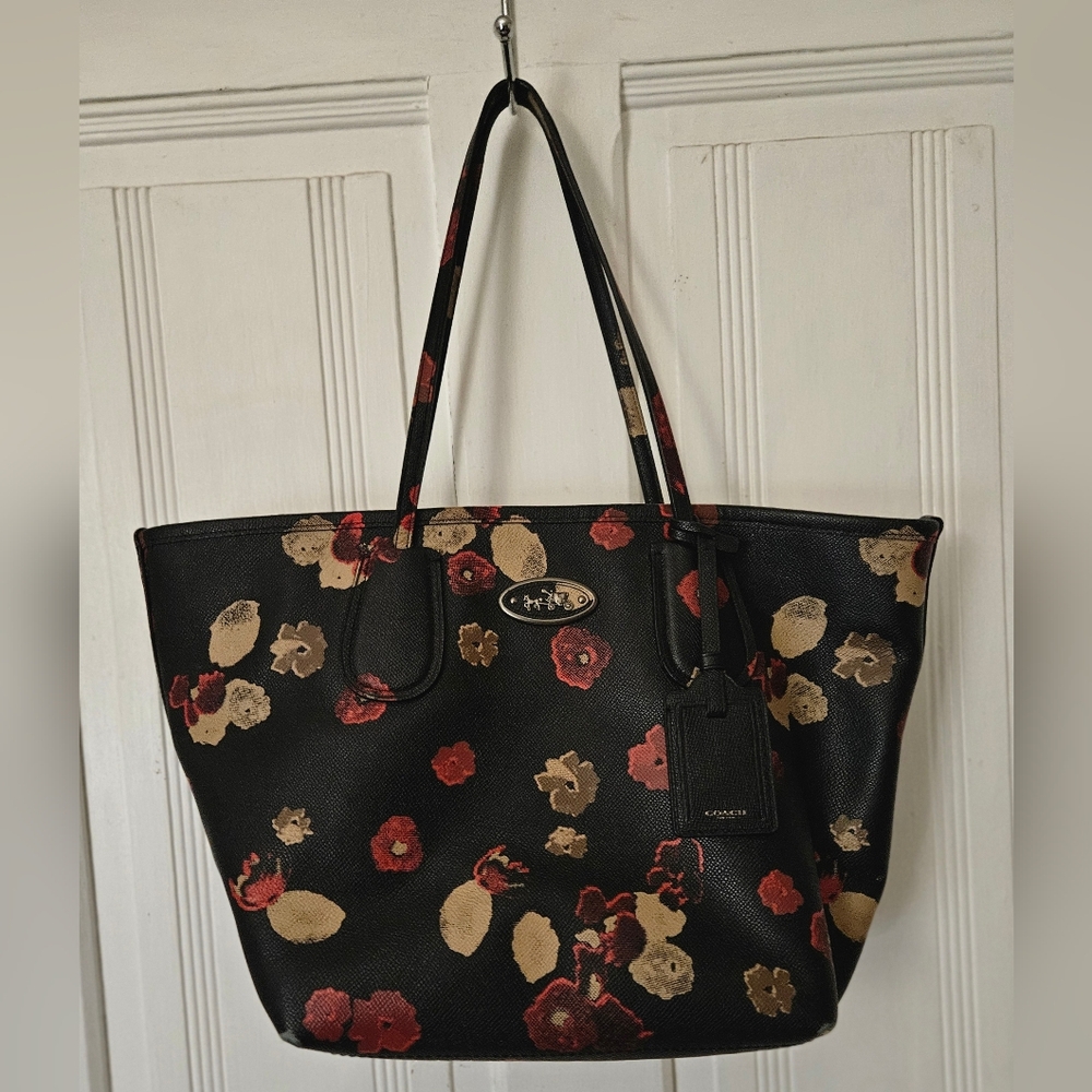 Coach Black and Tan Floral Tote